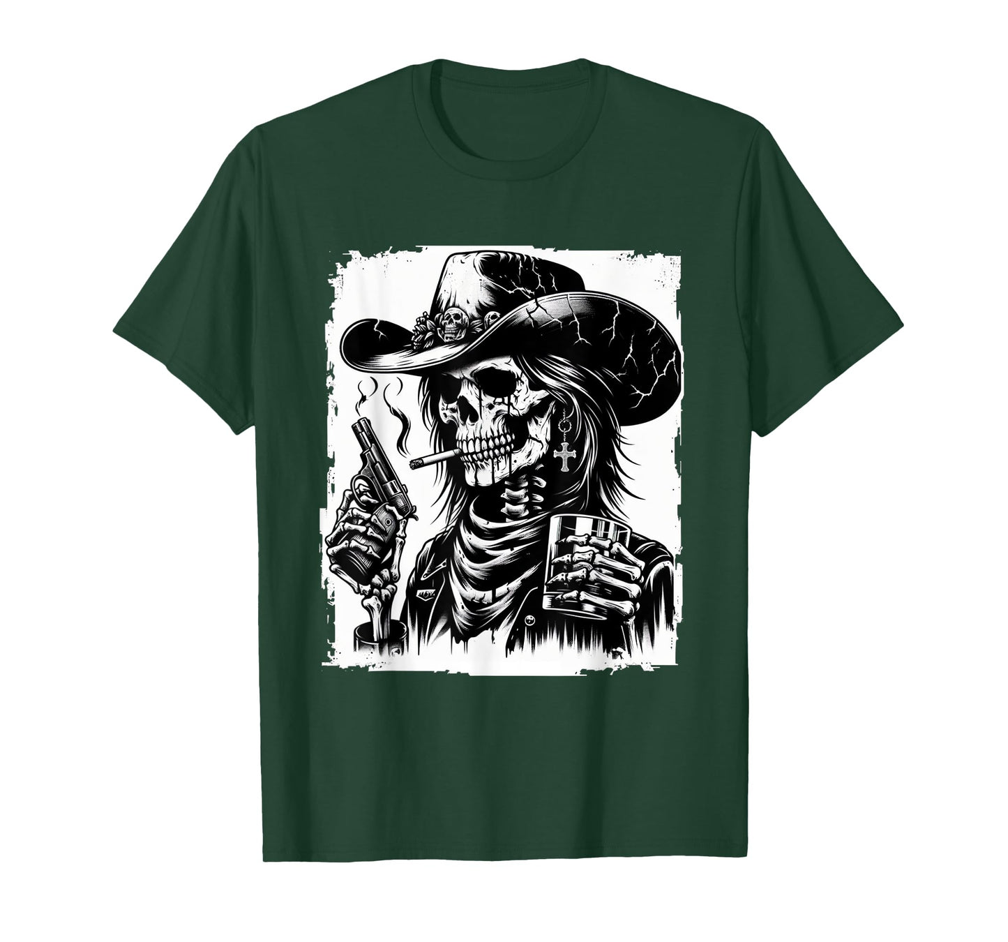 Rustic Skeleton Cowgirl Grunge Goth Skull Art Western Gothic T-Shirt