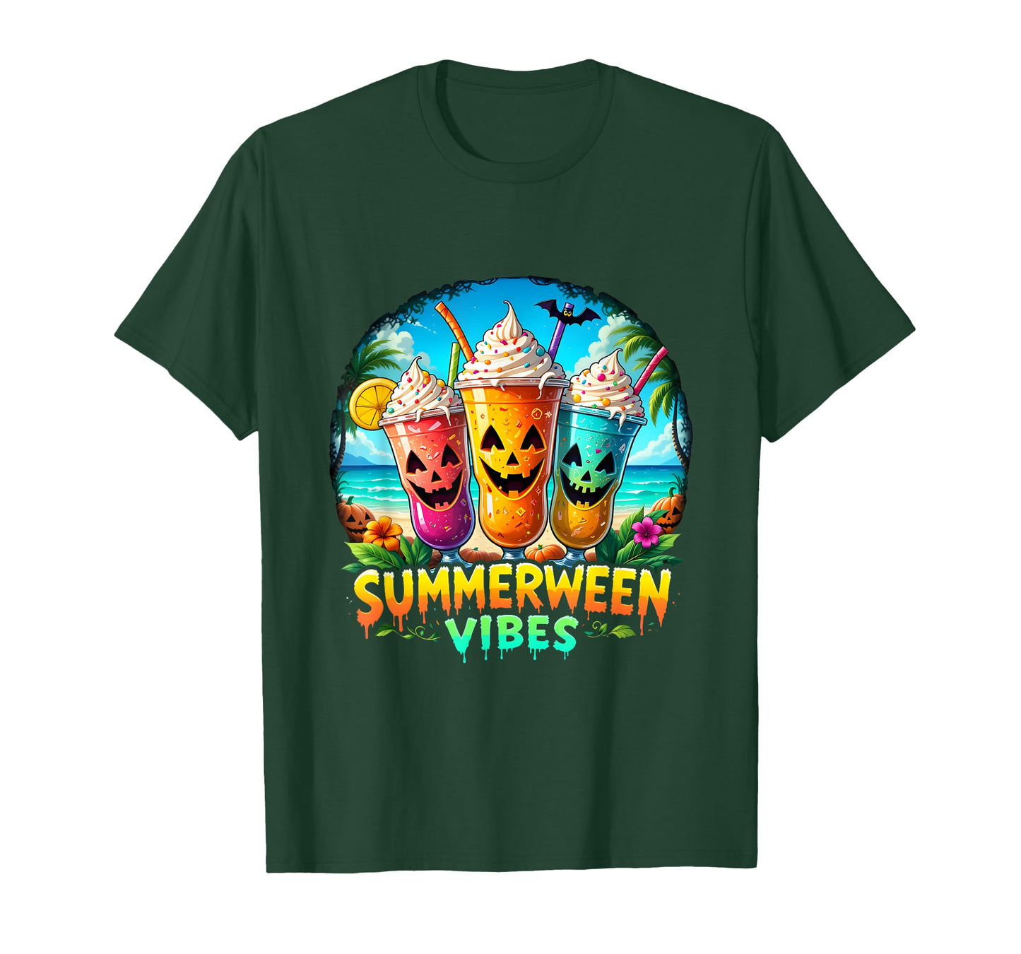 Jack-O-Lantern Summerween Vibes Skeleton Summer Watermelon T-Shirt