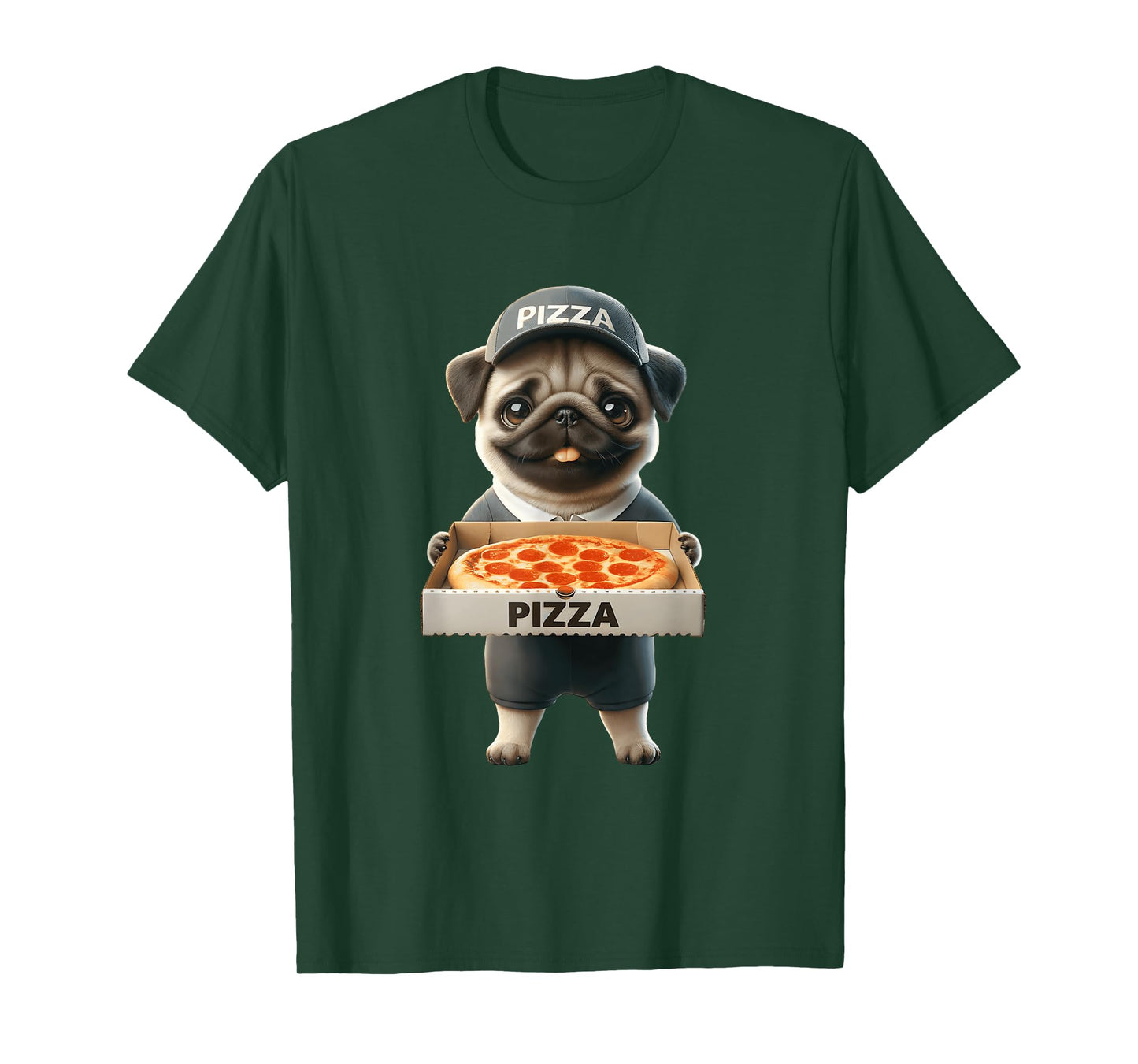 Pizza Delivery Pug with Pizza Box Pet Dog Lover Cartoon T-Shirt