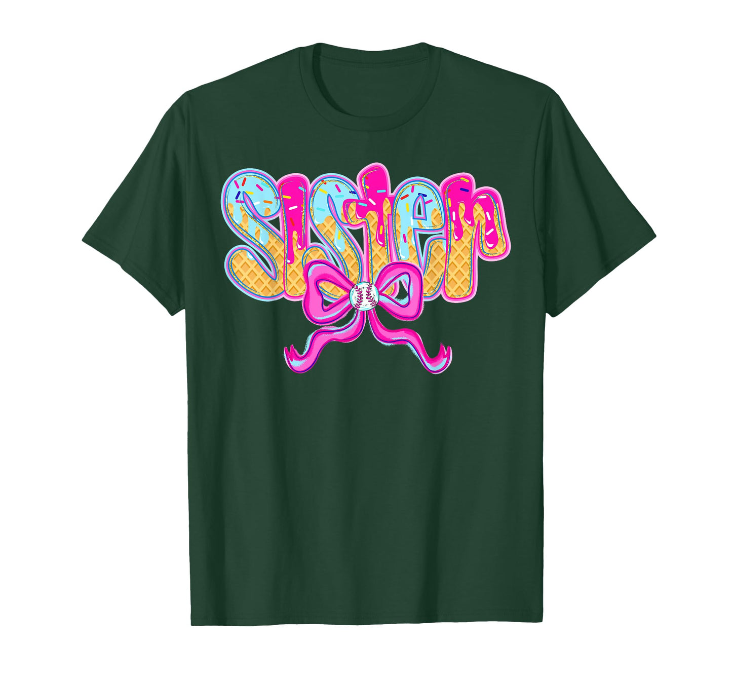 Baseball Sister Drip Ice Cream Baseball Bow Game Day T-Shirt