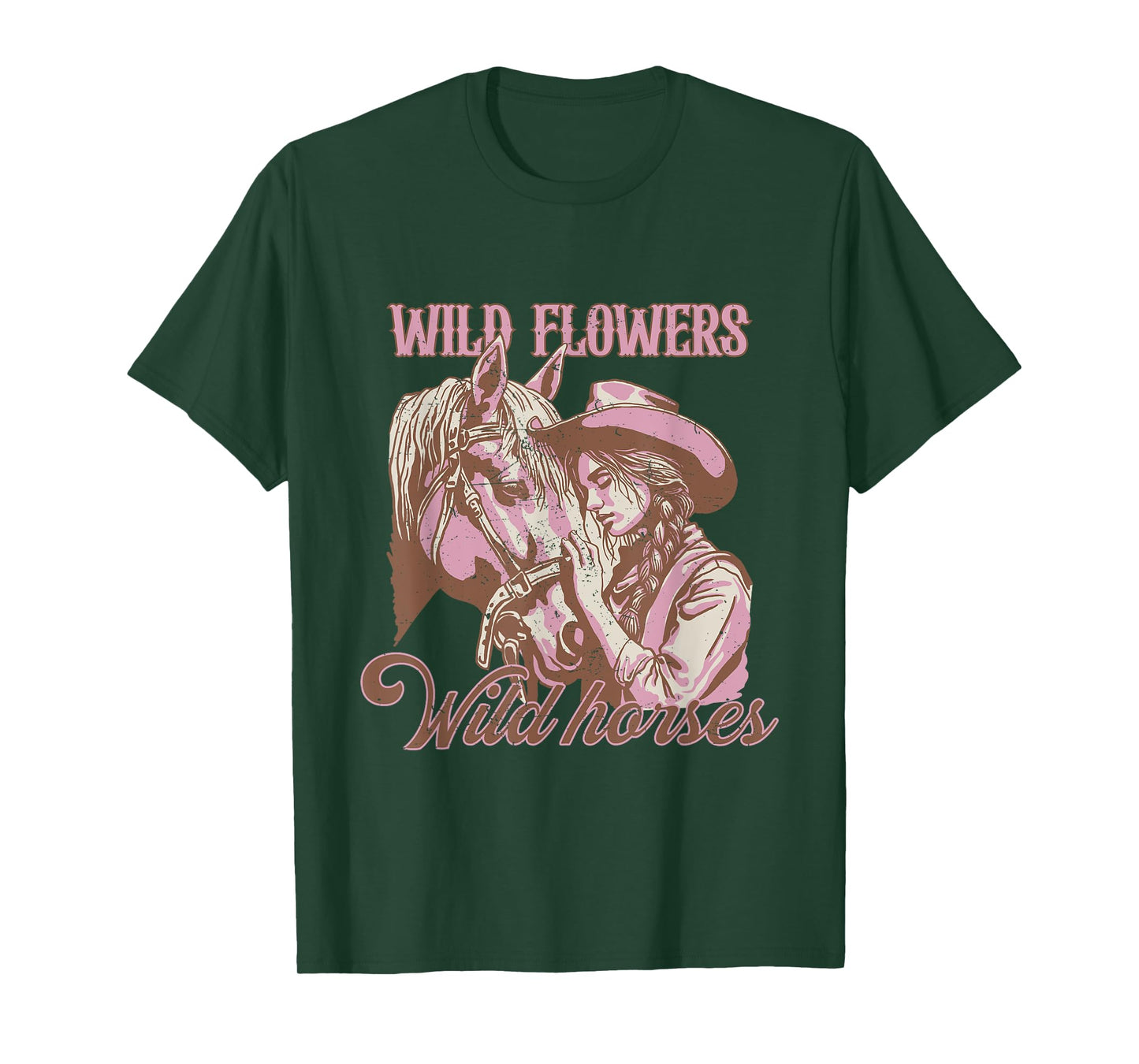Cowgirl With Horse Wild Flowers Wild Horses Western Vintage T-Shirt