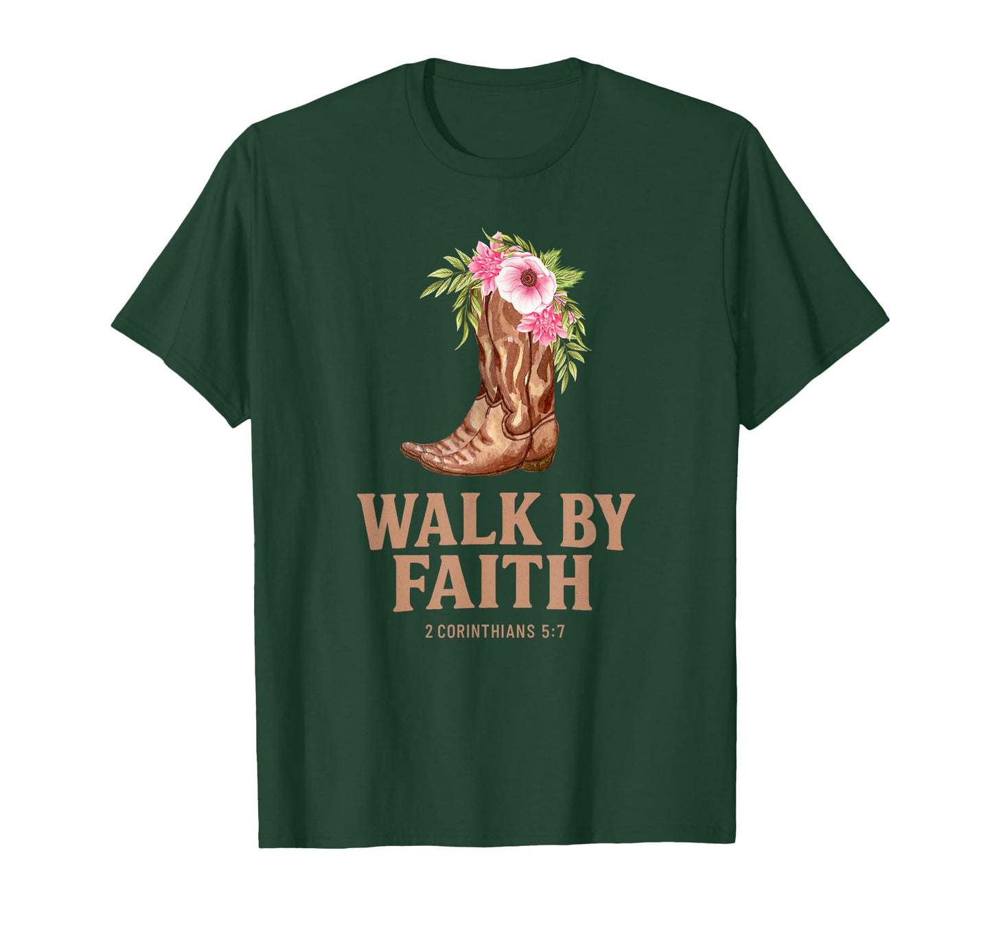Christian Floral Cowgirl Boots "WALK BY FAITH" T-Shirt