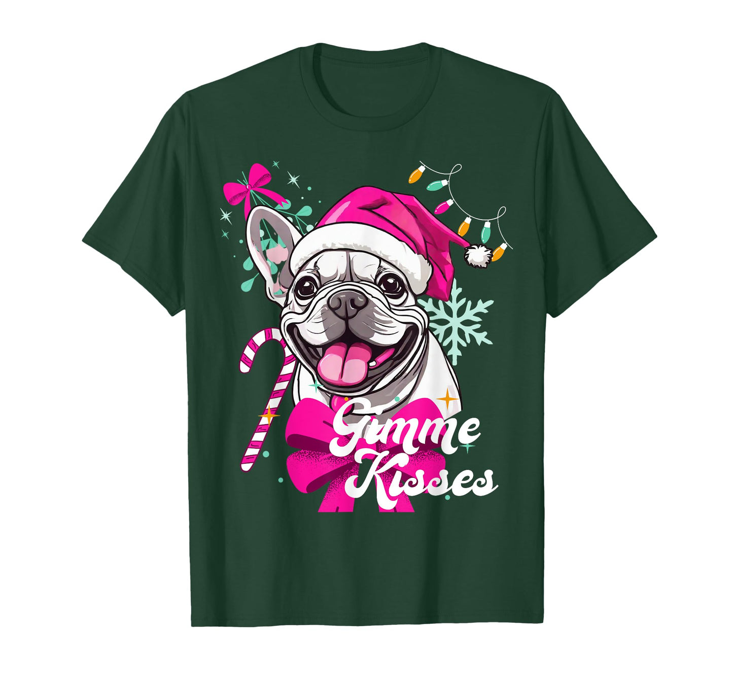 Christmas French Bulldog Dog Kisses Mistletoe Puppy Pet T-Shirt
