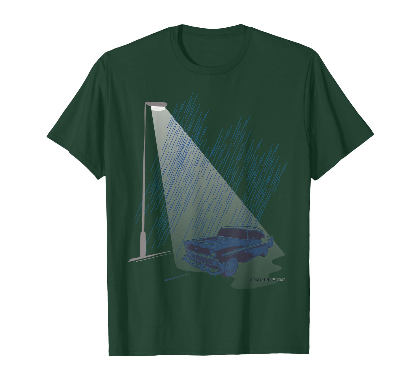 Retro Car Street Lamp Light Rainy Night Classic Road Trip T-Shirt