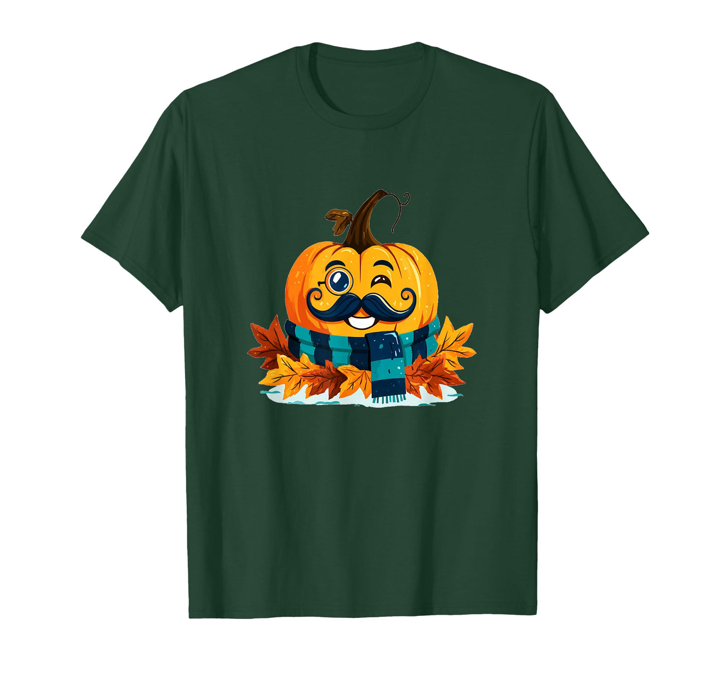 Funny Fall Pumpkin with Beard and Autumn Leaves T-Shirt