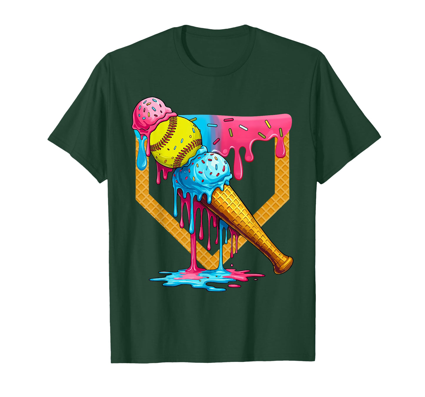 Cute Ice Cream Softball Home Plate Drip Game Day Softball T-Shirt
