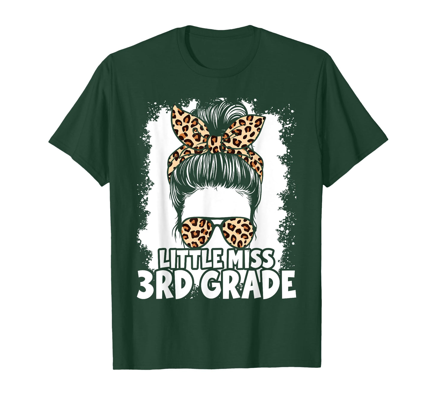 Hello 3rd Grade Messy Hair Bun Girl Leopard Back To School T-Shirt