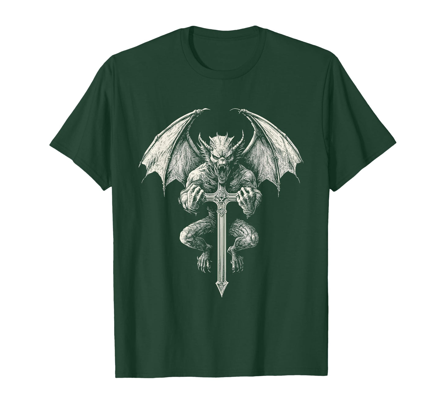 Gothic Gargoyle with Cross T-Shirt