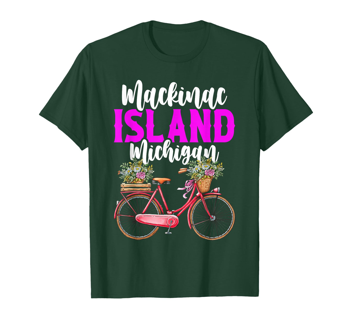 Mackinac Island Michigan Vintage Bike Flowers T-Shirt