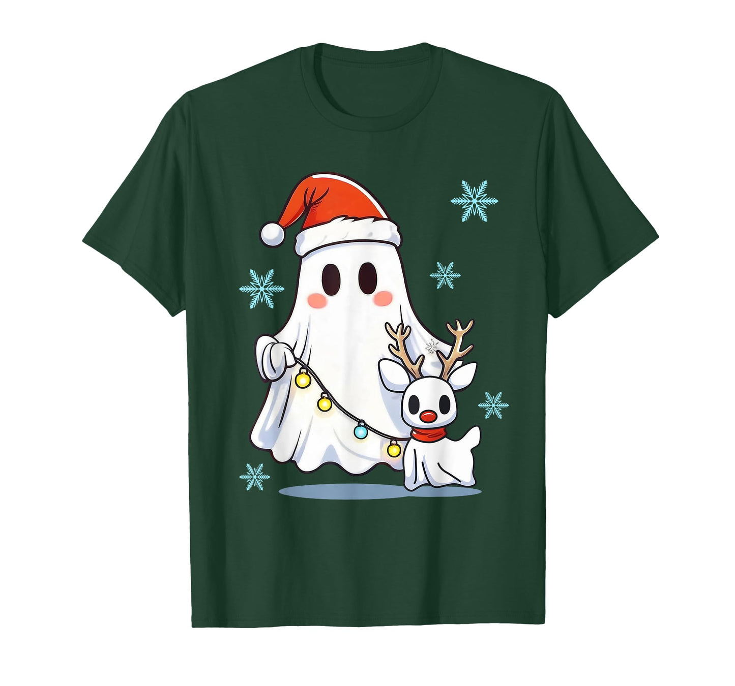 Cute Santa Ghost Walking Dog Christmas Dog Lover Pajamas T-Shirt for Men Women Kids