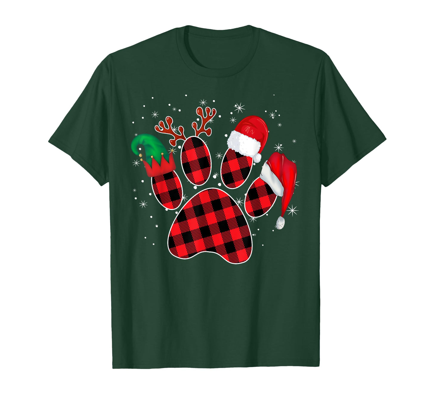 Dog Paws Christmas Buffalo Plaid Paw Santa Elf Reindeer Fun T-Shirt for Men Women Kids