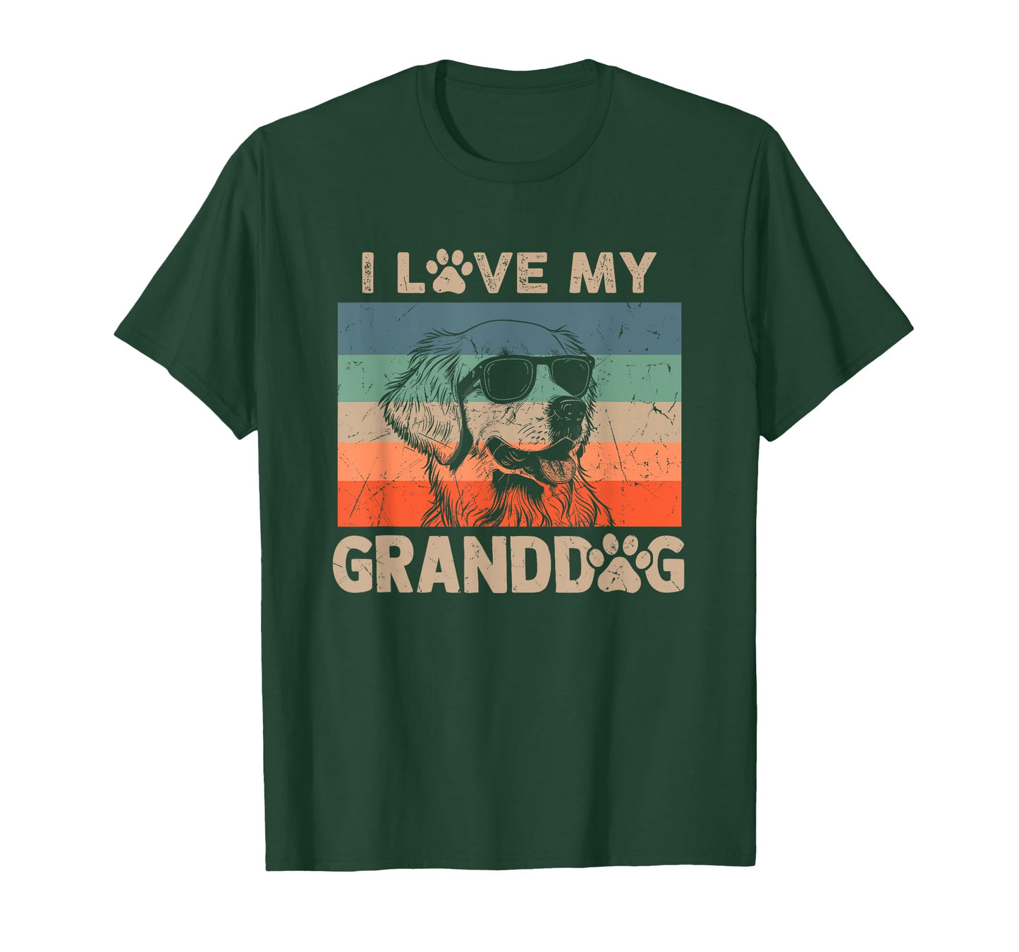 I Love My Granddog Golden Retriever Grandma Grandpa Dog Paw T-Shirt for Men Women Kids