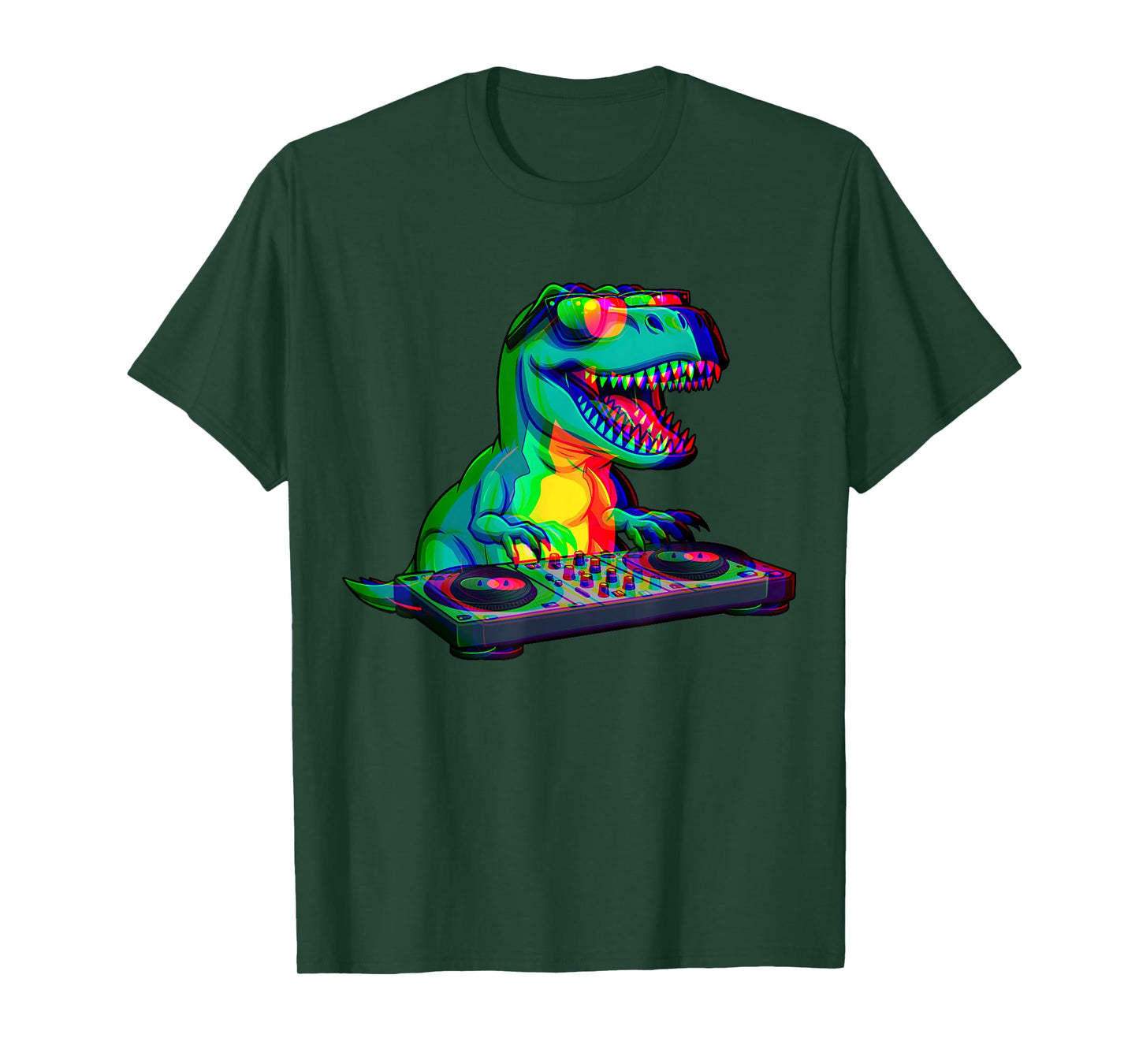 T-Rex DJ Optical Illusion T Rex Dinosaur Dino EDM Dance T-Shirt