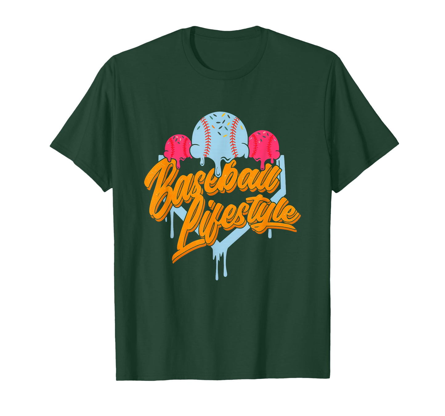 Baseball Lifestyle Home Plate Ice Cream Drip Men Boys Kids T-Shirt