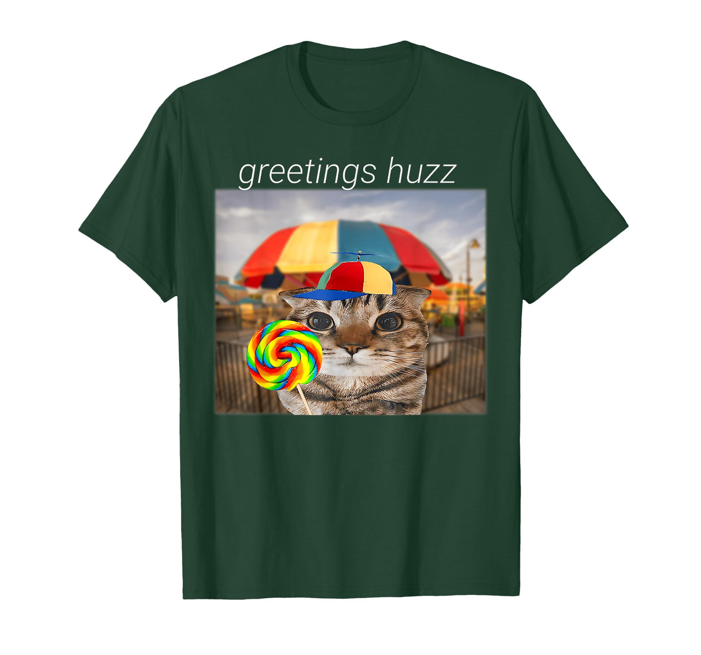 Greetings Huzz Meme Funny Cat Lollipop Men Women T-Shirt
