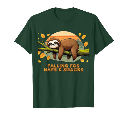 Falling for Naps and Snacks Autumn Sloth Lover Shirt T-Shirt