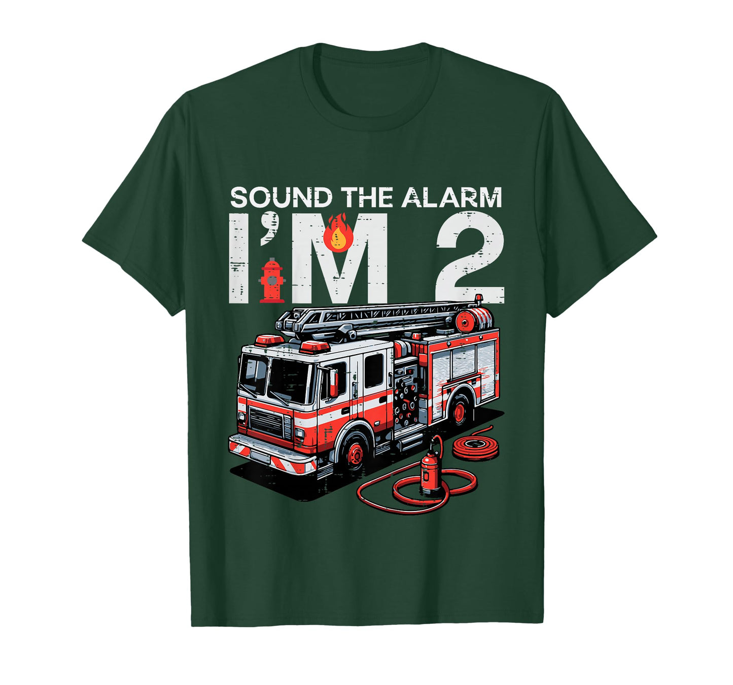 Kids Sound The Alarm Im 2 Fire Truck 2nd Year Birthday Boys Kids T-Shirt