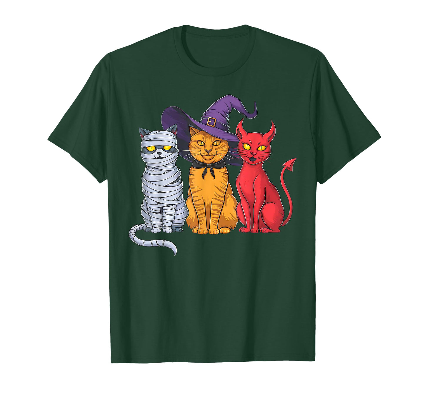 Funny Halloween Cat Trio Costume Witch Mummy Devil Cats T-Shirt