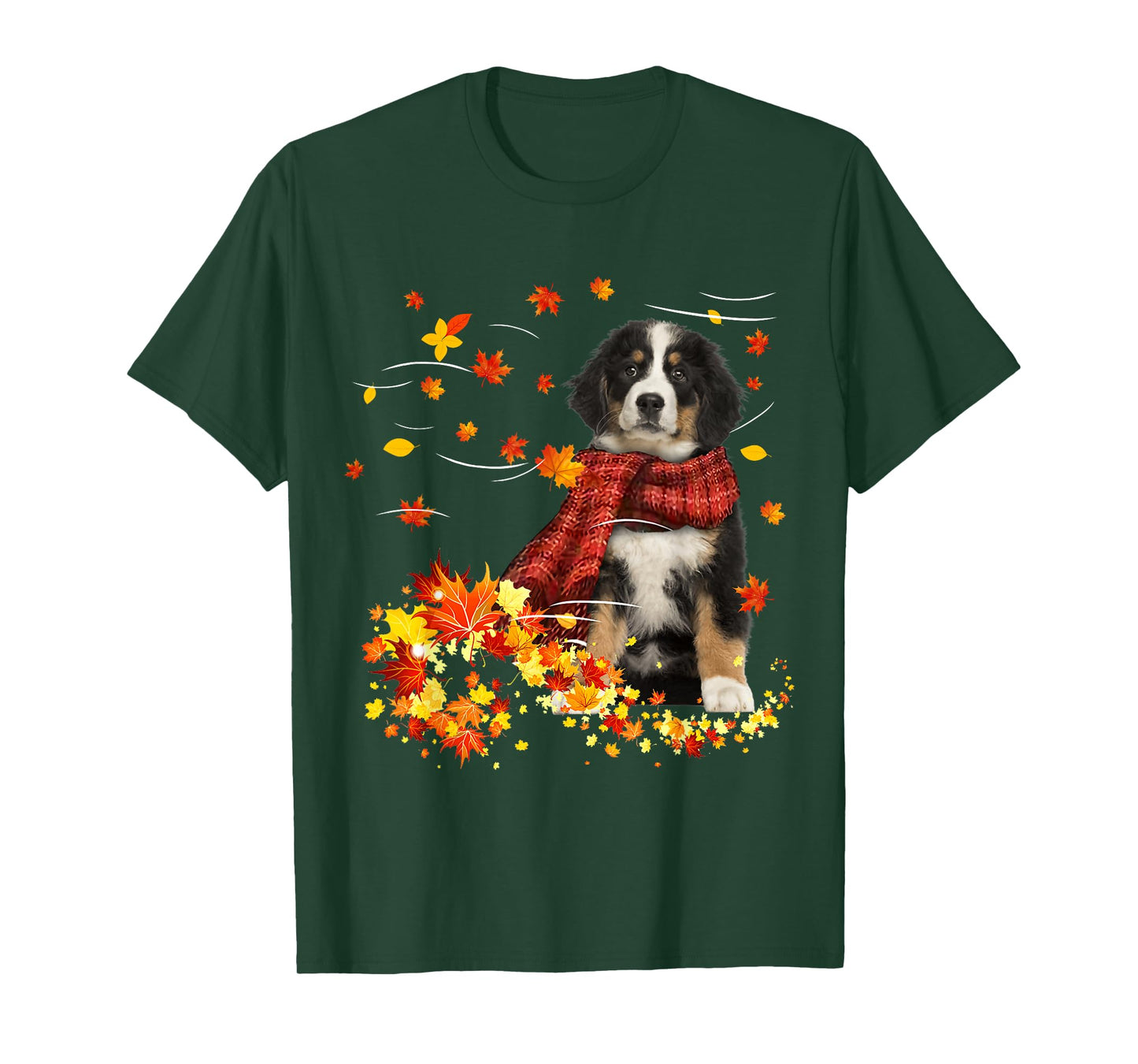 Bernese Mountain Fall Red Scarf Autumn Leaf Gift Dog Lover T-Shirt