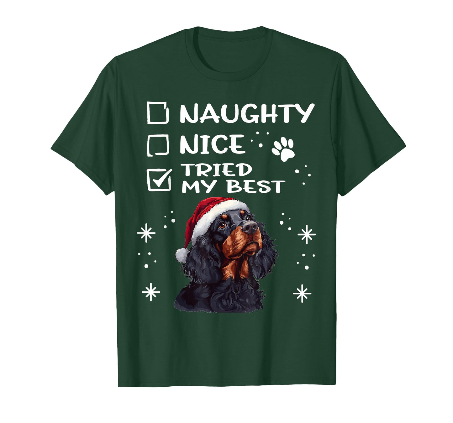 Cute Gordon Setter Dog Christmas Naughty Nice Tried my Best T-Shirt