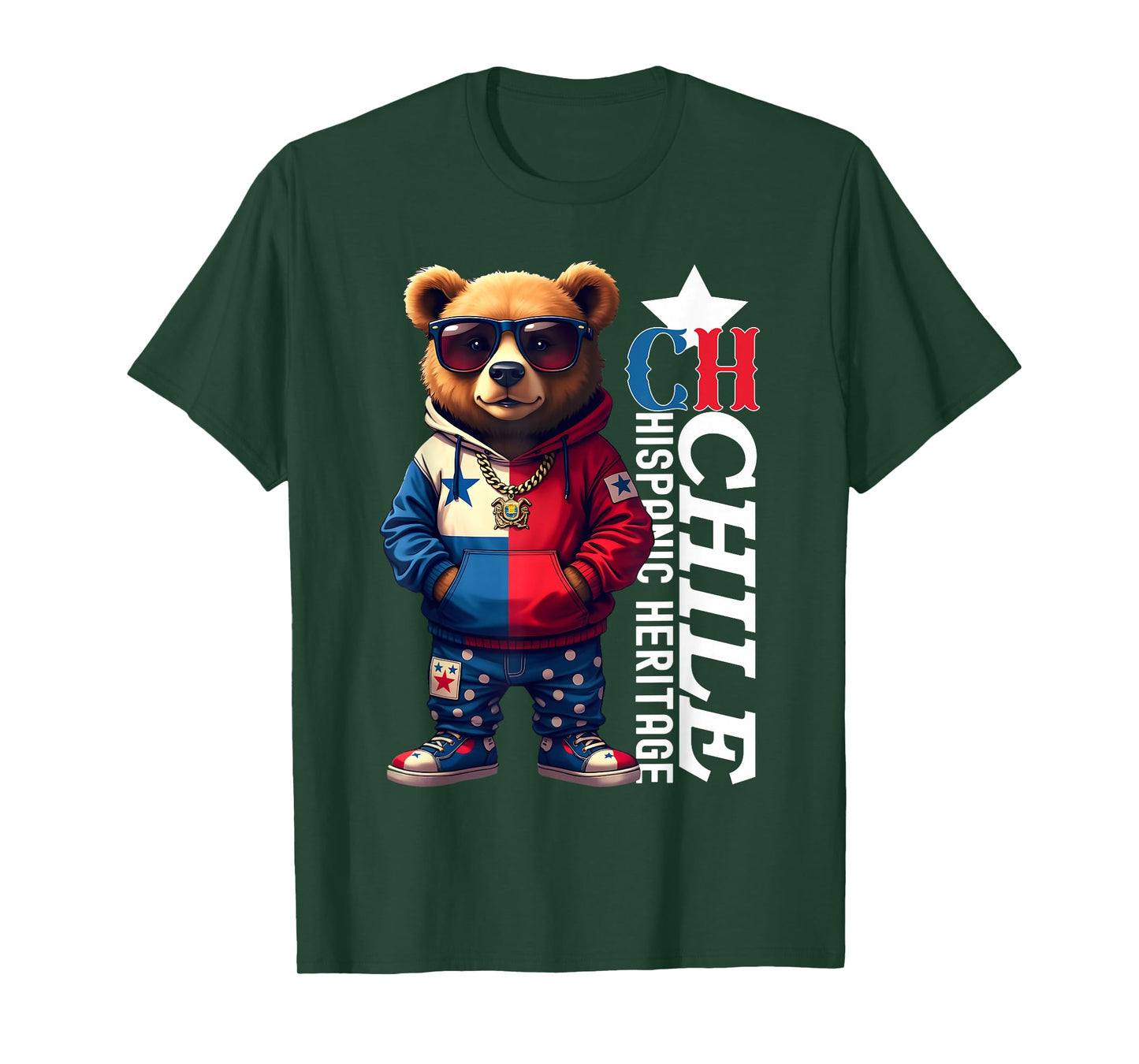 Funny Teddy Bear Chile Flag Hispanic Heritage Chilean Kids T-Shirt