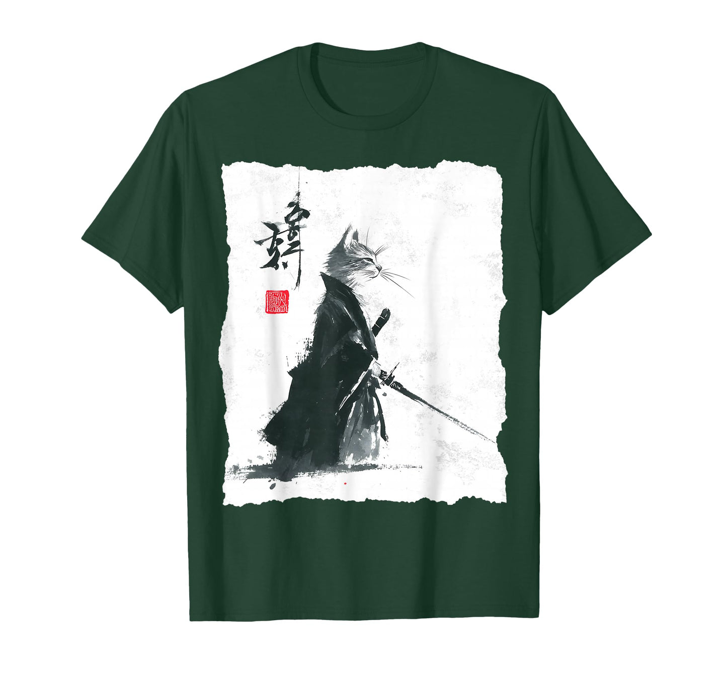 Samurai Cat Ink Art Japanese Style Ukiyo-e Warrior Katana T-Shirt