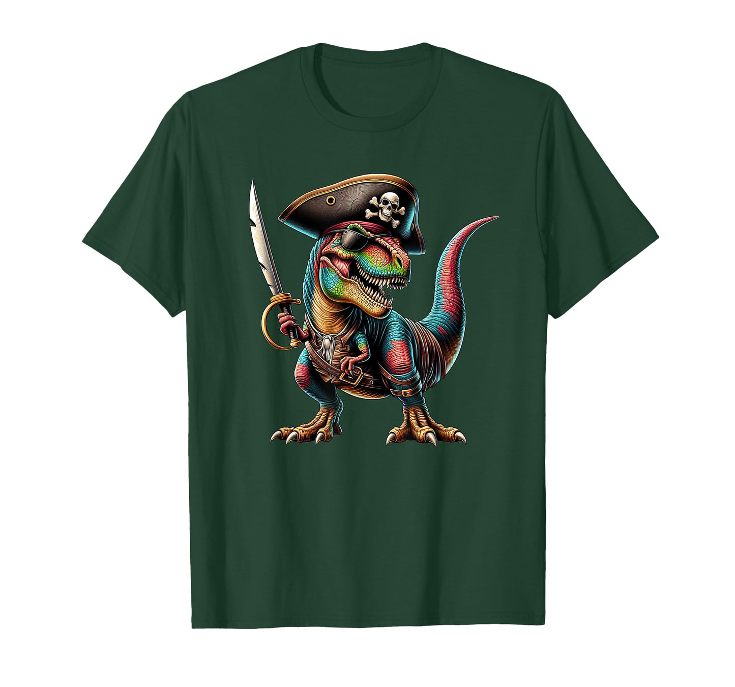 Pirate Dinosaur T-Rex with Sword and Eye Patch Pirate T-Shirt