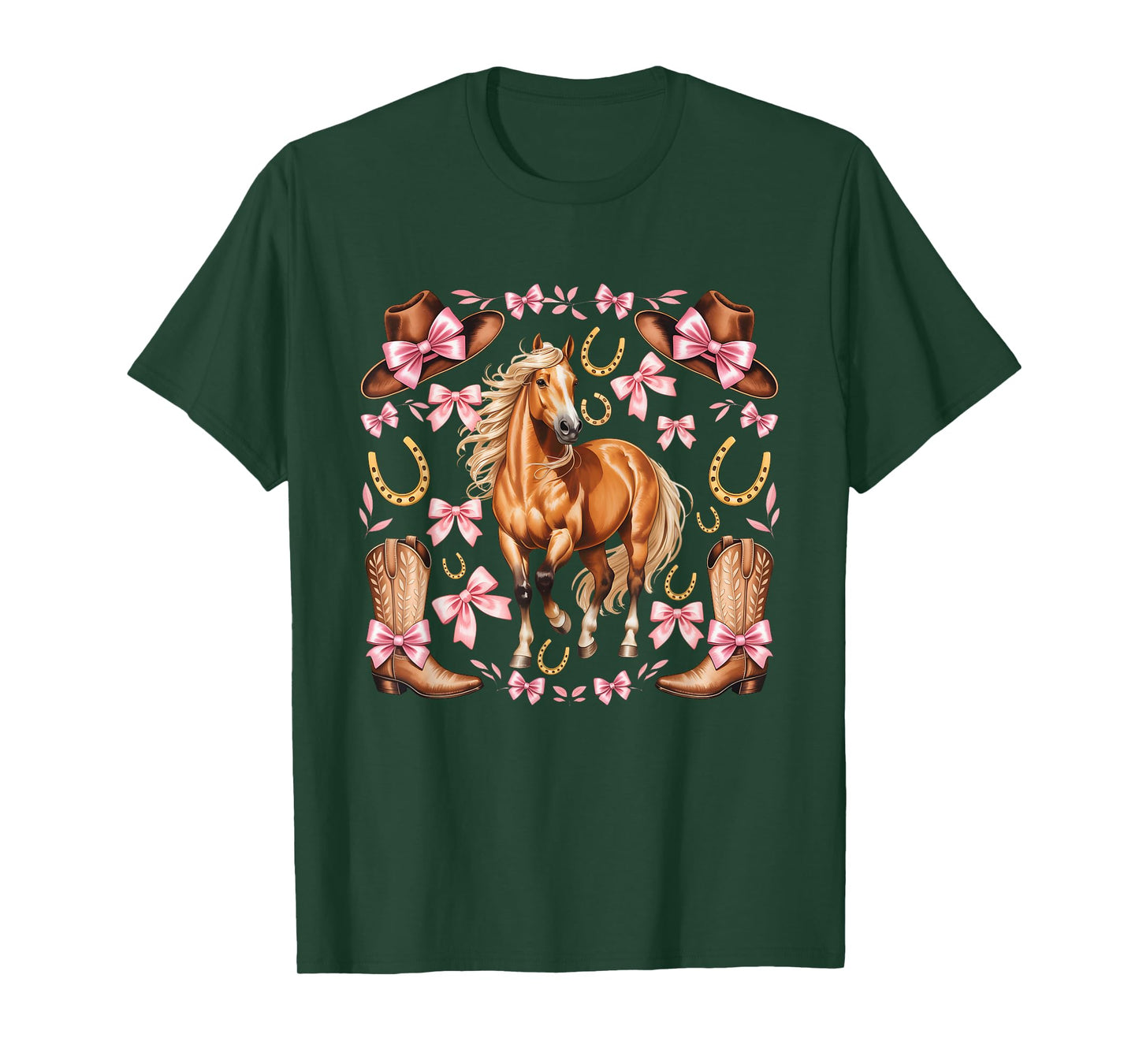 Western Girl Country Rodeo Pink Cowgirl Horse Coquette Bow T-Shirt
