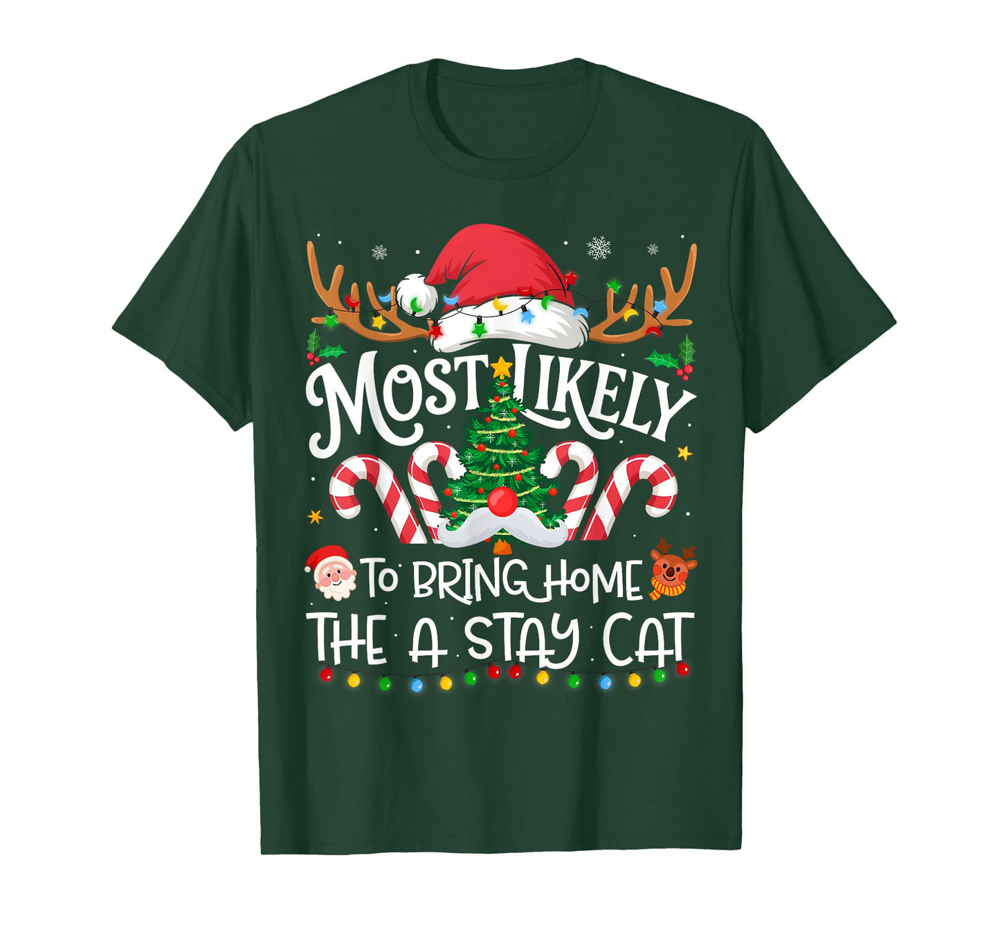 Most Likely to Bring Home The Stray Cat Family Matching Xmas T-Shirt