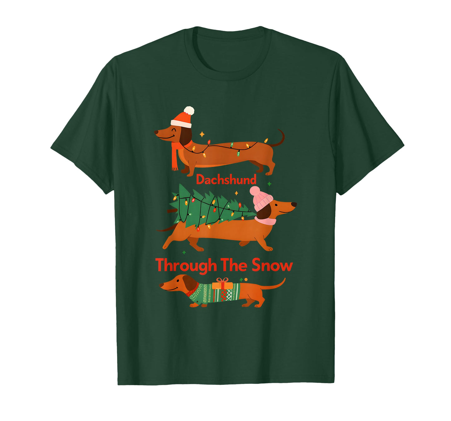 Funny Dachshund Through The Snow Cute Christmas T-Shirt