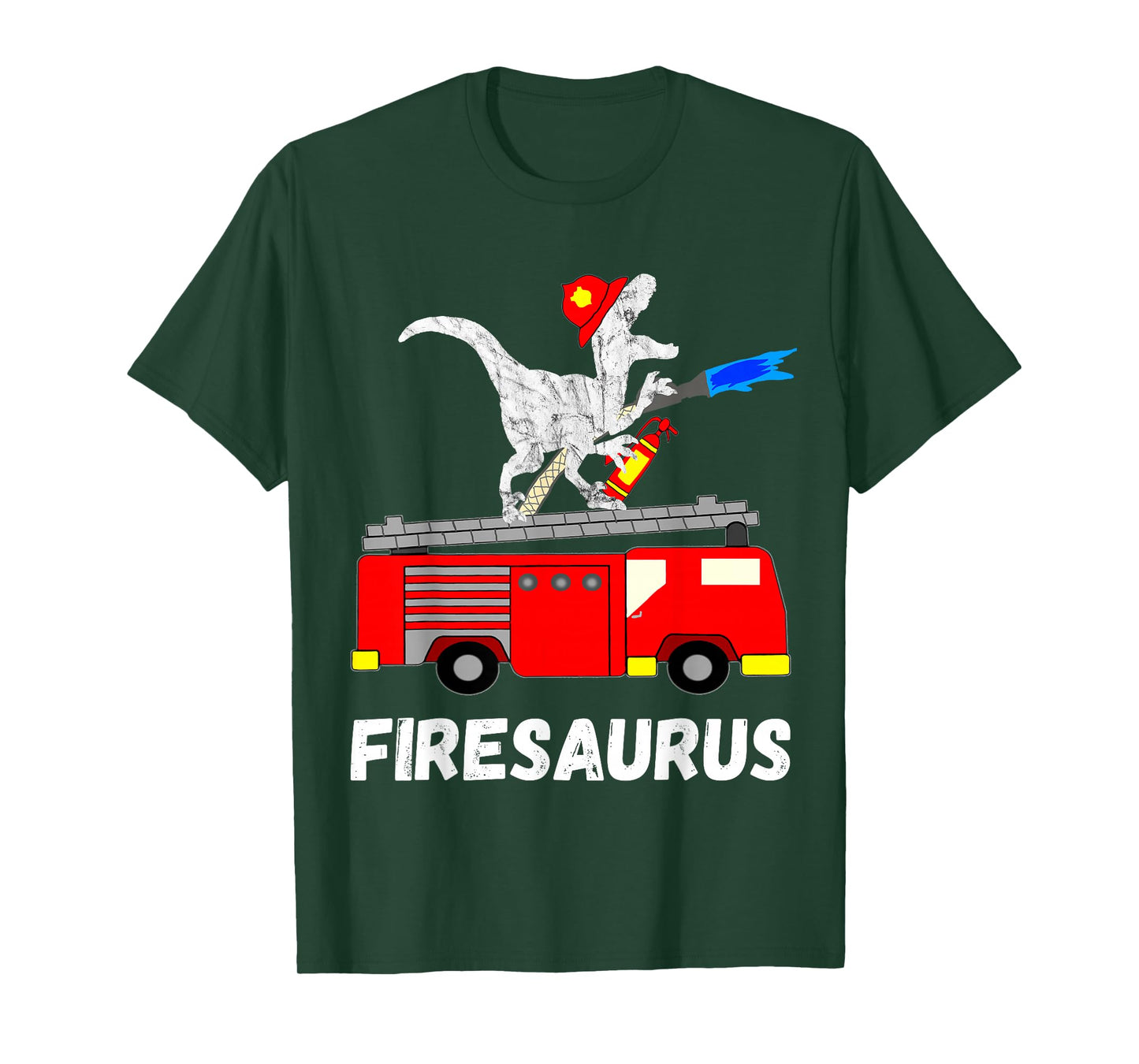 Fire Fighter Saurus Firetruck Fireman Dinosaur T Rex T-Shirt