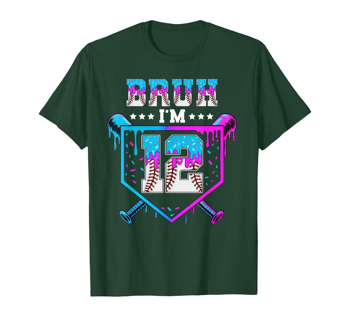 Bruh 12th Birthday Boy Baseball Ice Cream Drip 12 Year Old T-Shirt