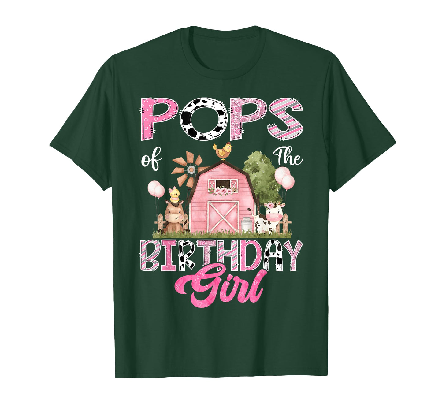 Pops Of The Birthday Girl Farm Cow Pink 1St Birthday T-Shirt