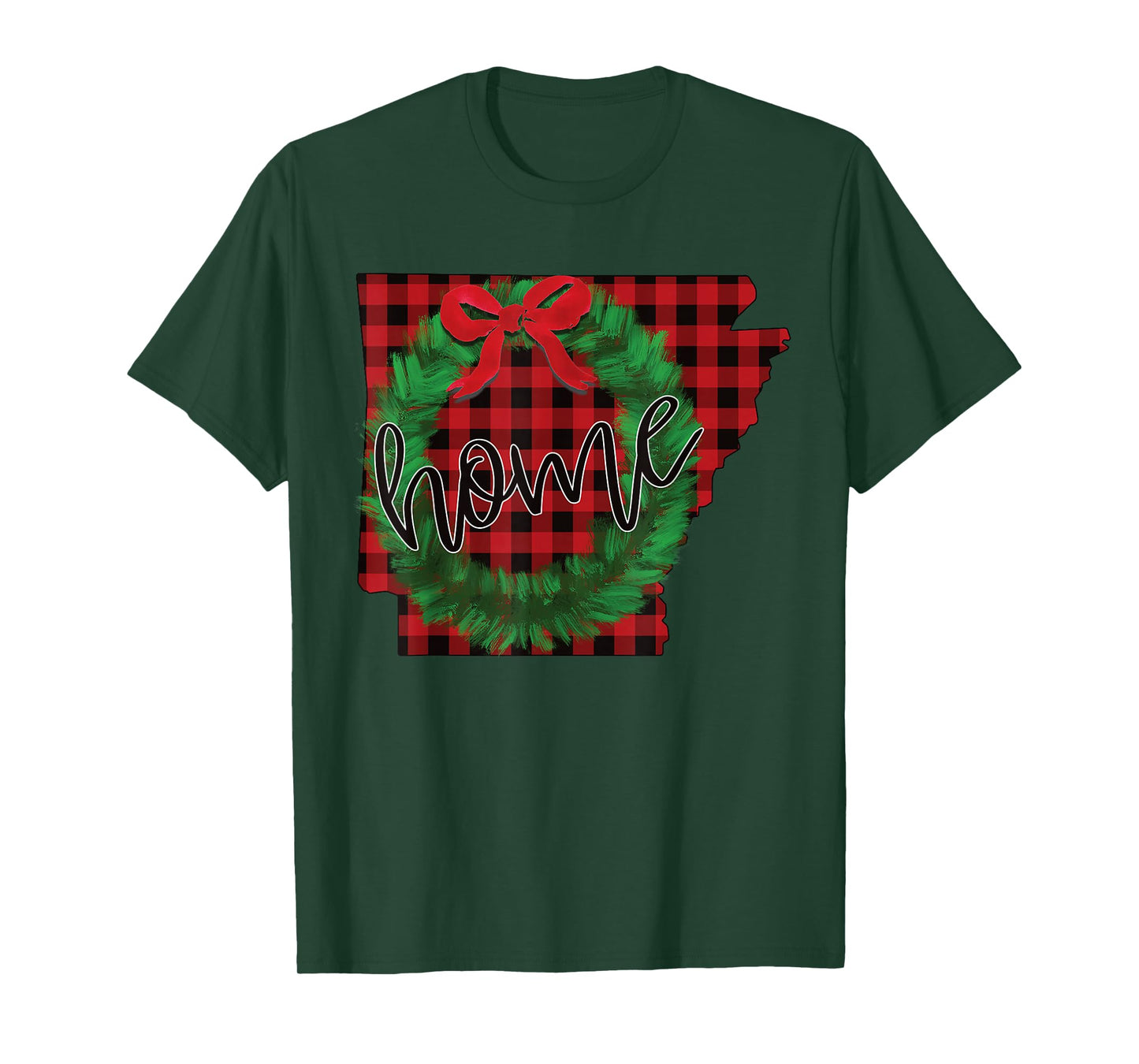 Arkansas Buffalo Plaid Christmas Home Wreath Retro T-Shirt