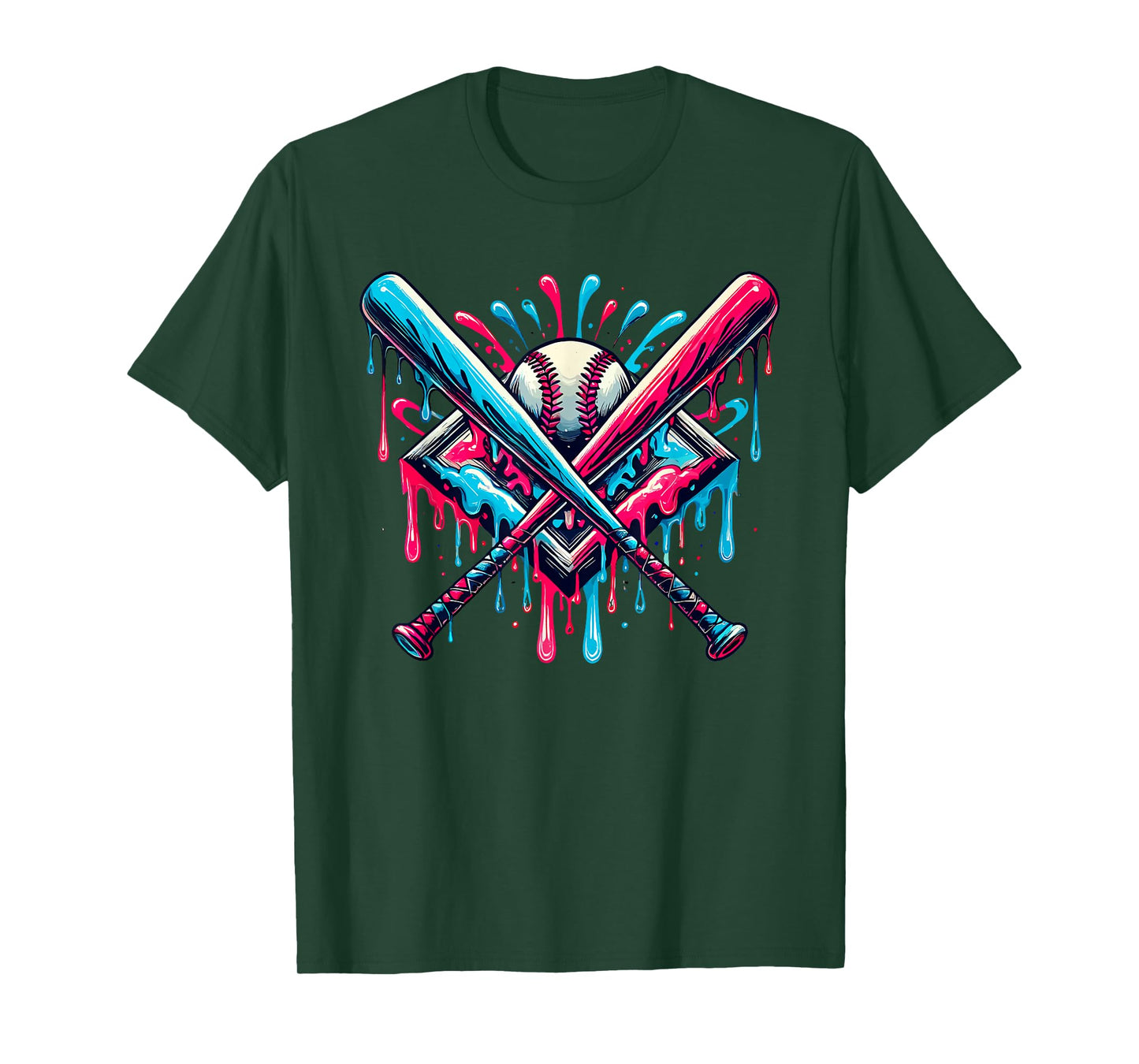 Boys Baseball Bat Home Plate Drip Graphic Kids Baseball T-Shirt