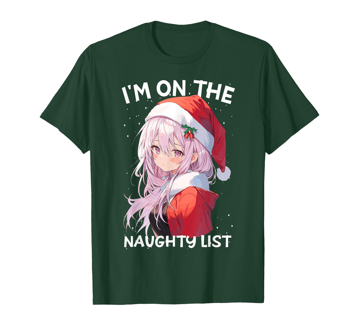 Christmas Naughty List Cute Anime Girl Santa Hat Anime Otaku T-Shirt