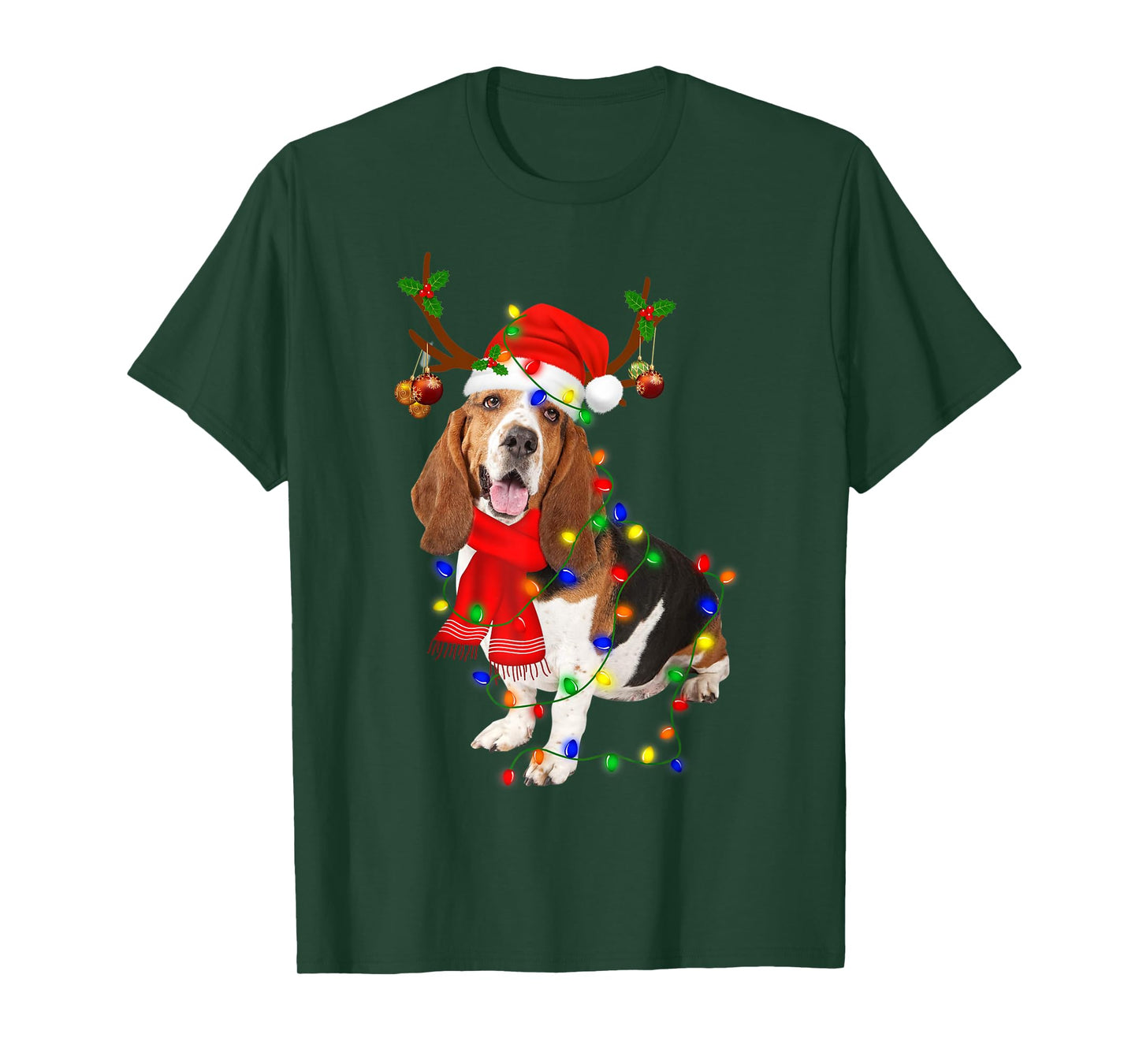 Basset Hound Christmas Light Merry Christmas Winter Gift T-Shirt