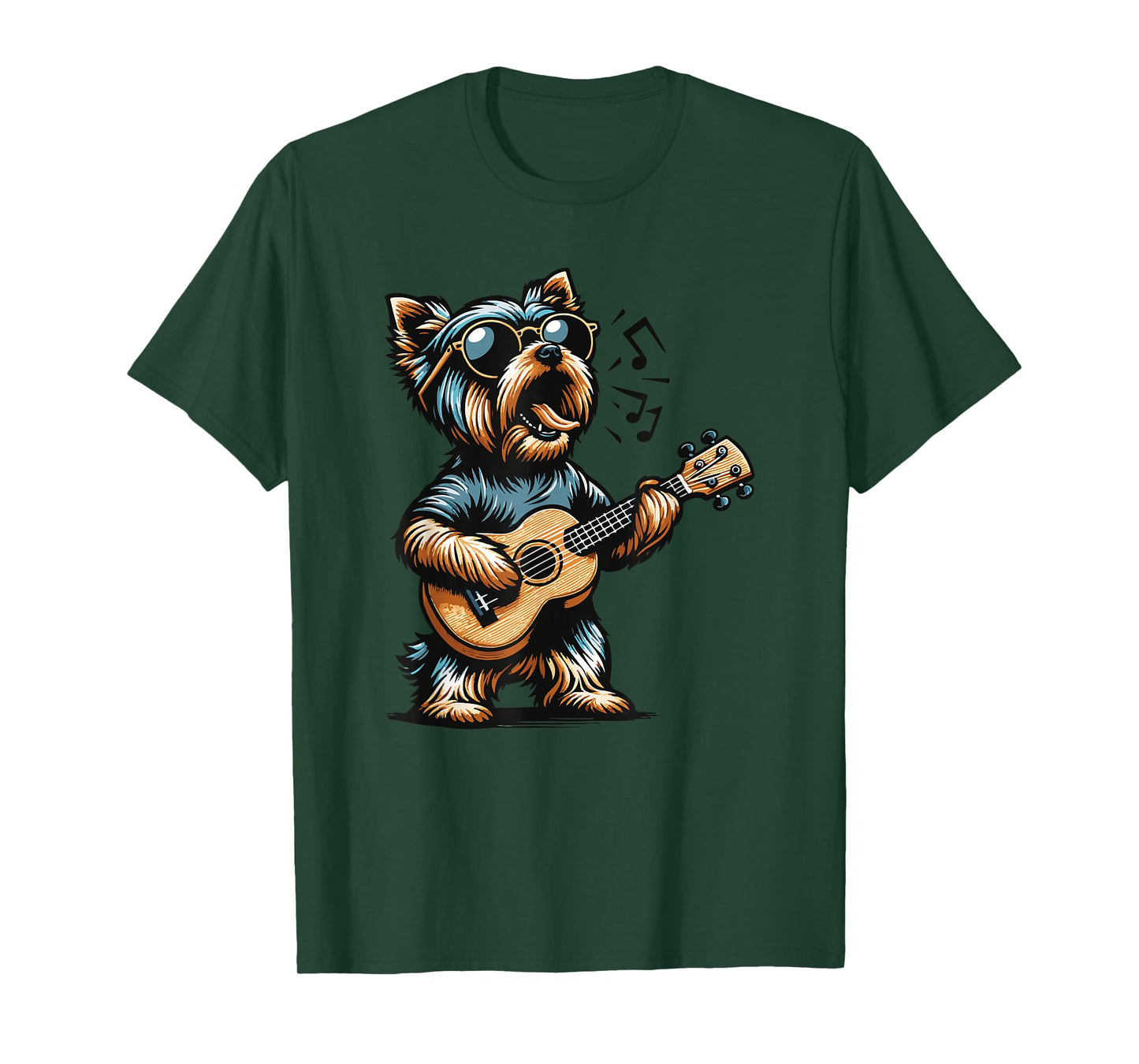 Dog Playing Guitar Singing Yorkshire Terrier Funny Yorkie T-Shirt