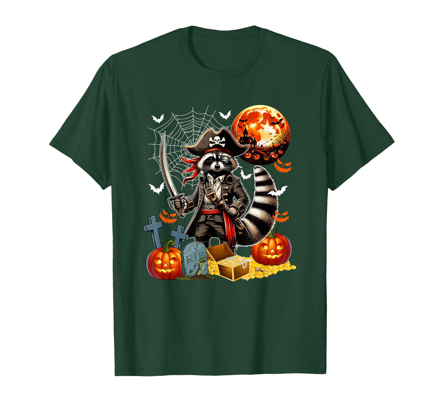 Raccoon Cosplay Pirate Halloween Horror Carved Pumpkins T-Shirt