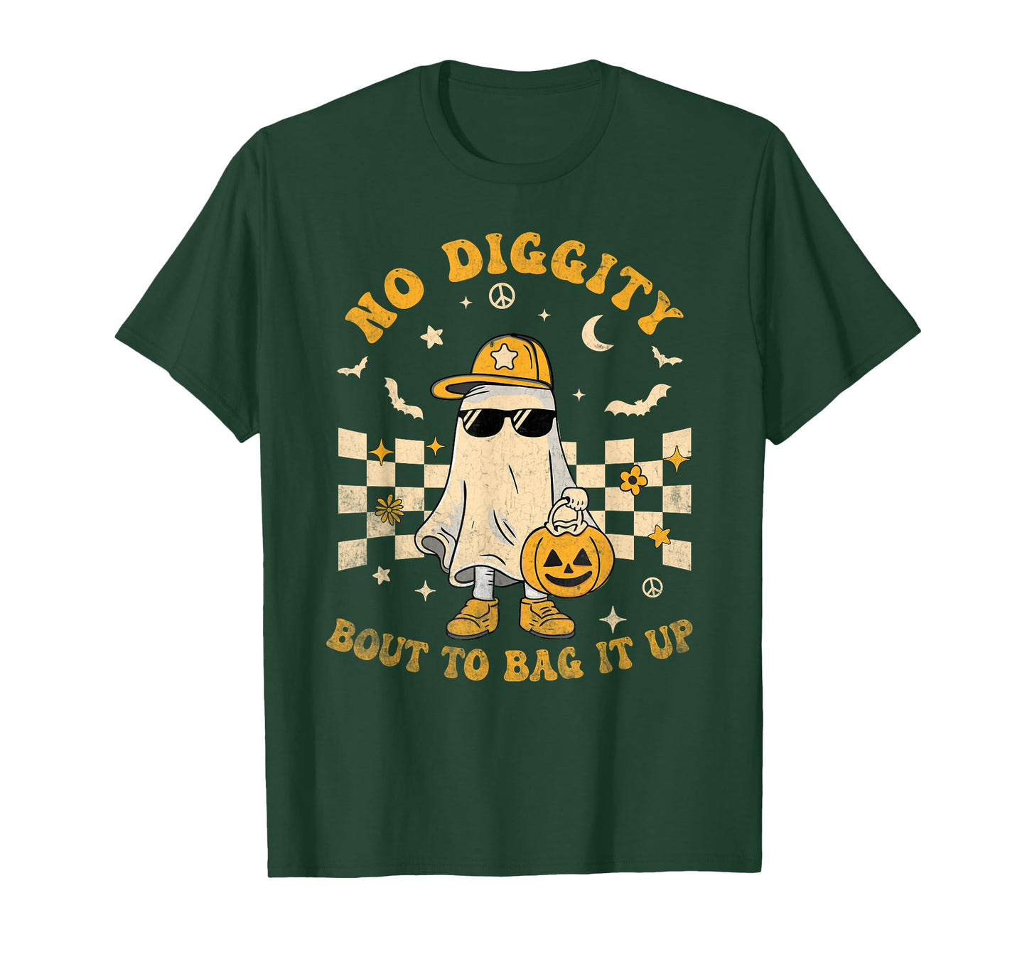 Retro Halloween Ghost No Diggity Bout to Bag it Up Kids T-Shirt