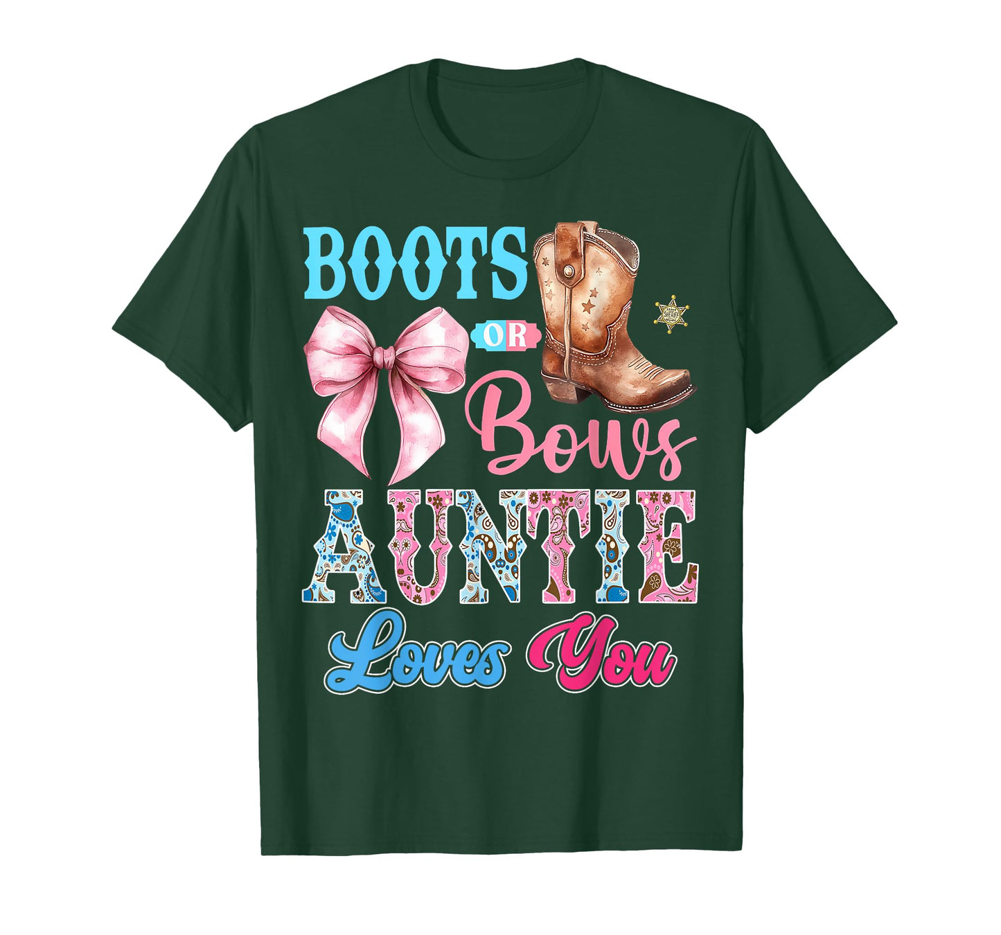 Boots or Bows Auntie Loves You Gender Reveal Party T-Shirt