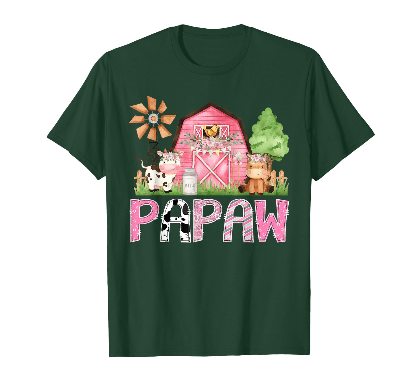Papaw Pink Farm Cow Kids Birthday Matching Family T-Shirt