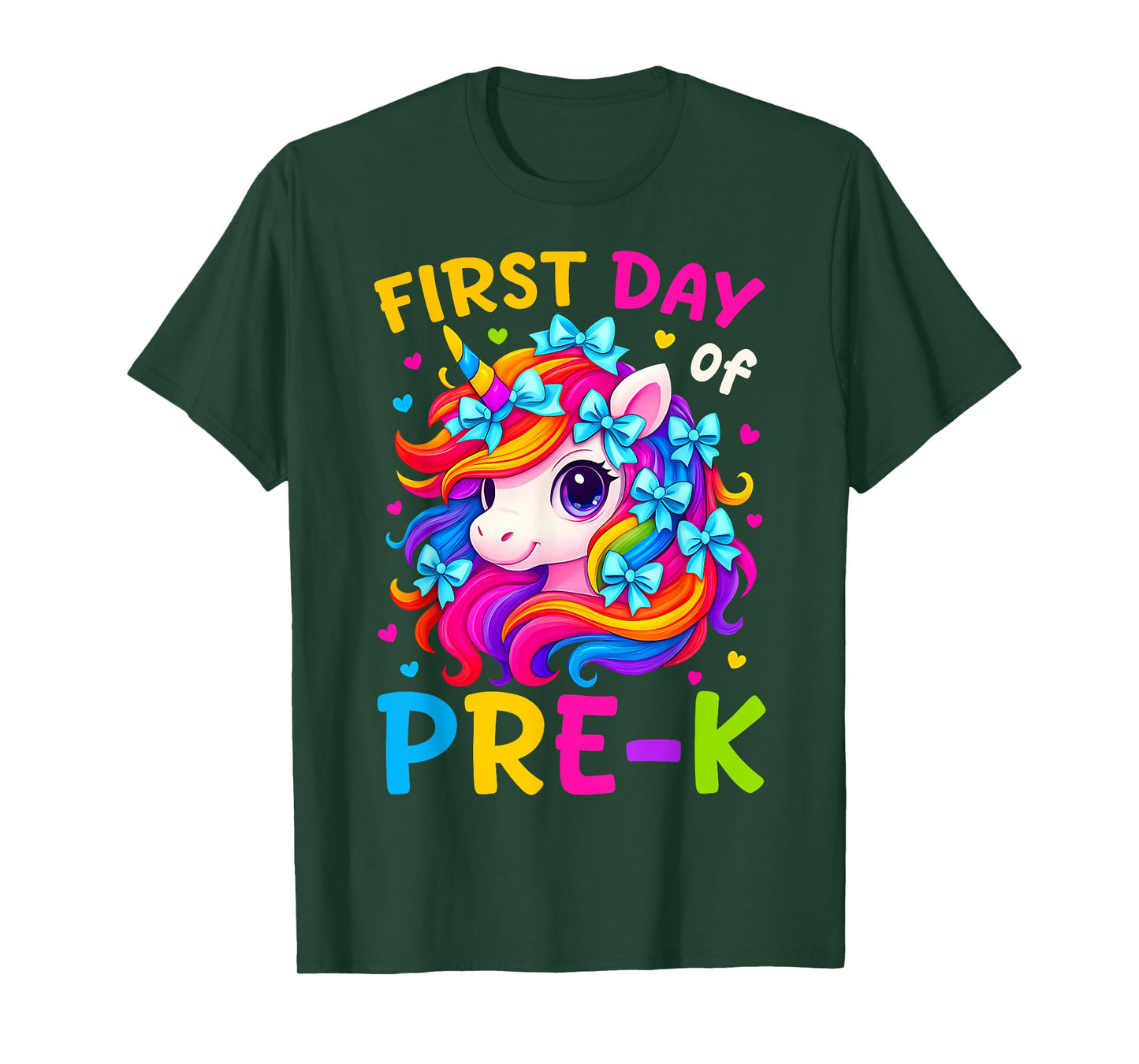First Day of Pre-K Kids Girl Bow Unicorn Back To School Prek T-Shirt
