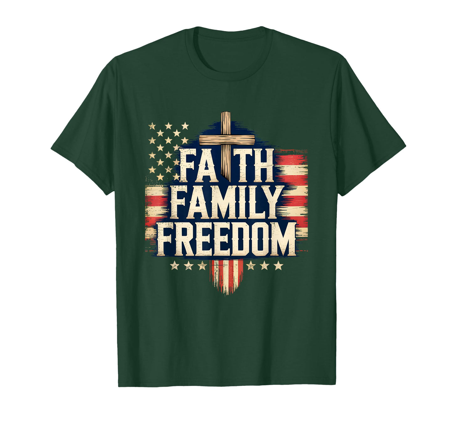 Cool Flag with Cross Patriotic JUY 4th Faith Family Freedom T-Shirt
