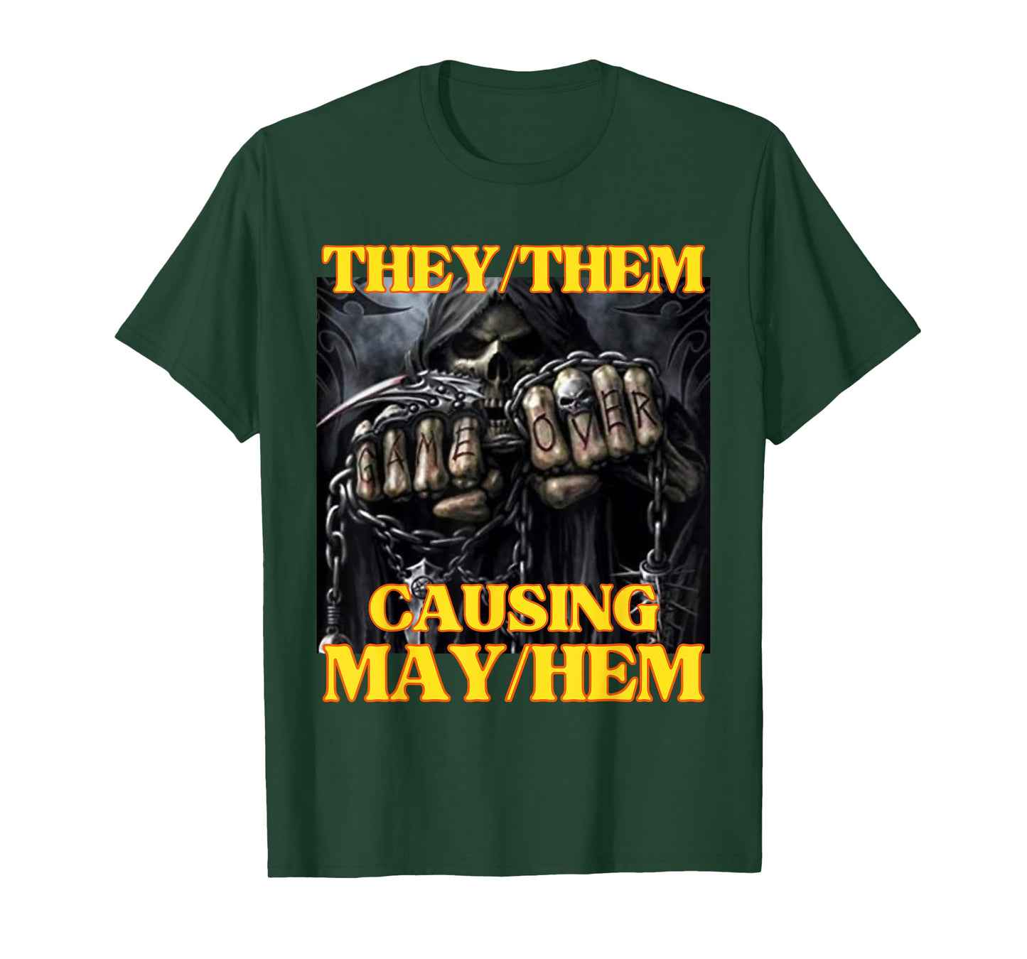 They Them Causing Mayhem Funny Cringe Hard Skeleton Meme T-Shirt