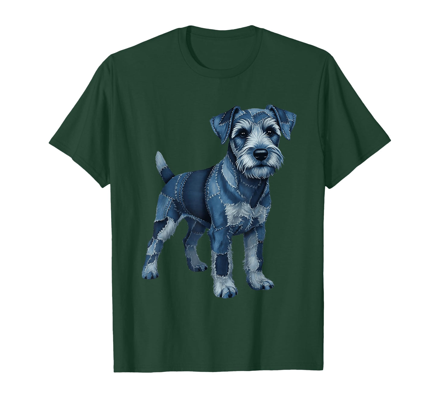 Funny Lakeland Dog Blue Denim Patchwork Pattern T-Shirt