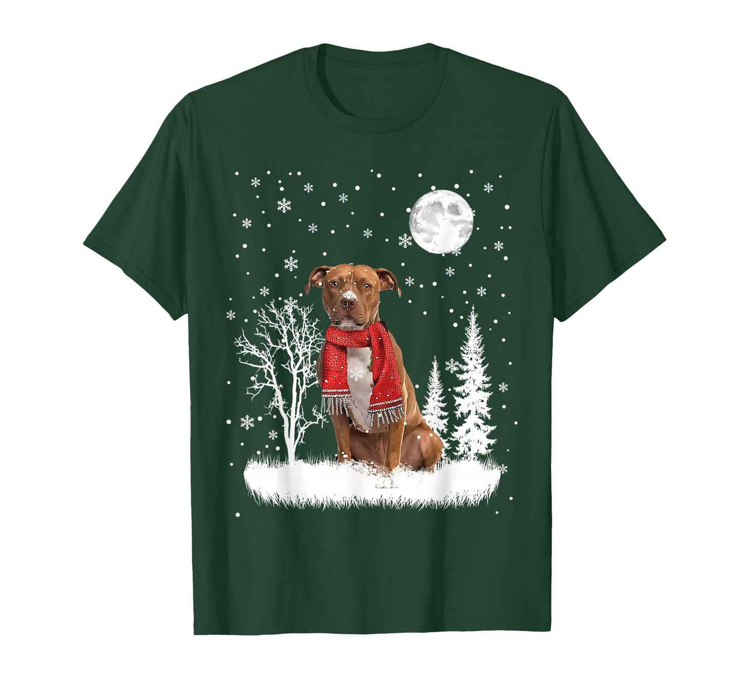Pitbull Under Moonlight Snow Christmas Pajama T-Shirt