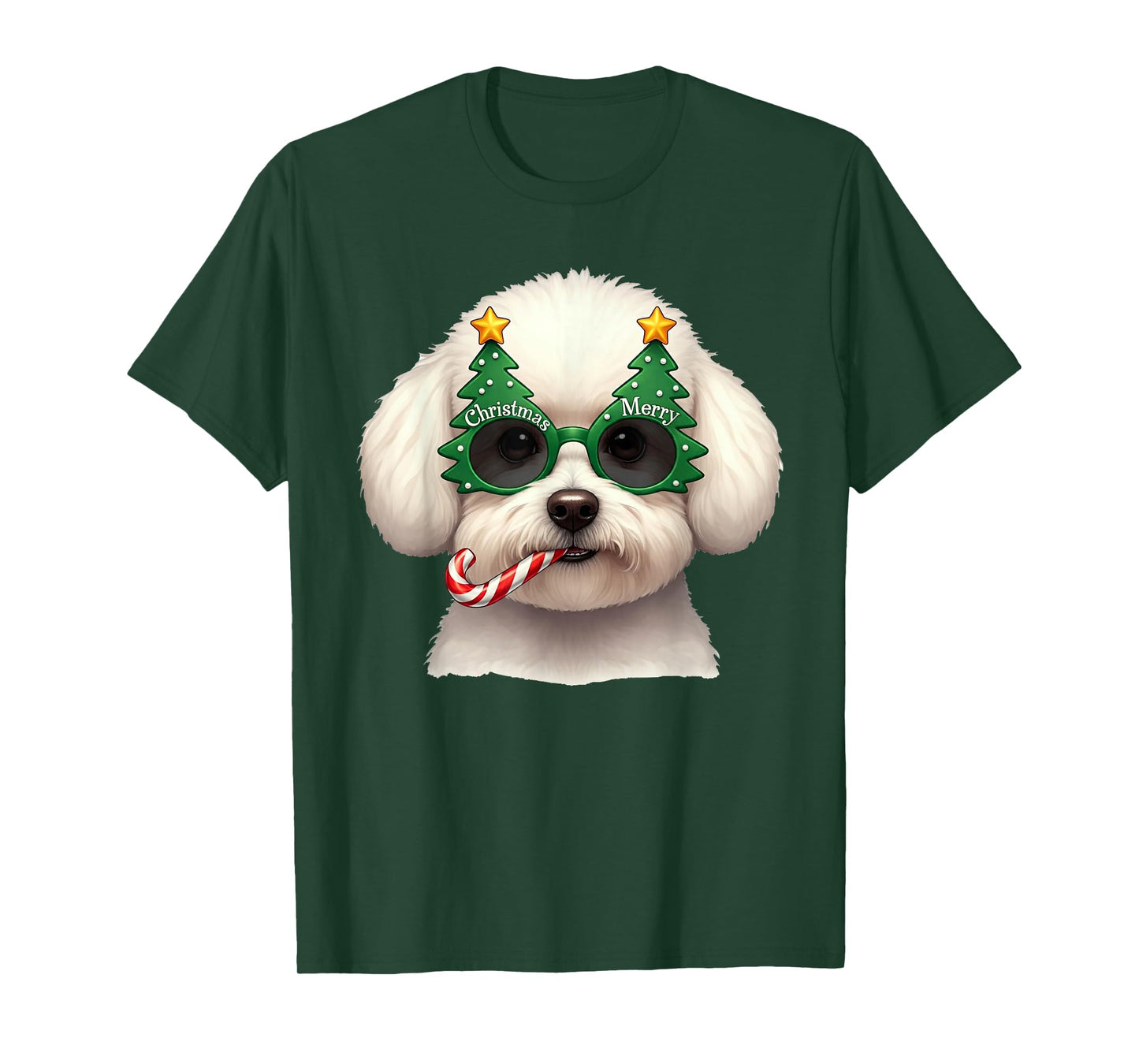 Christmas Tree Sunglasses Bichon Frise Candy Cane Men Women T-Shirt