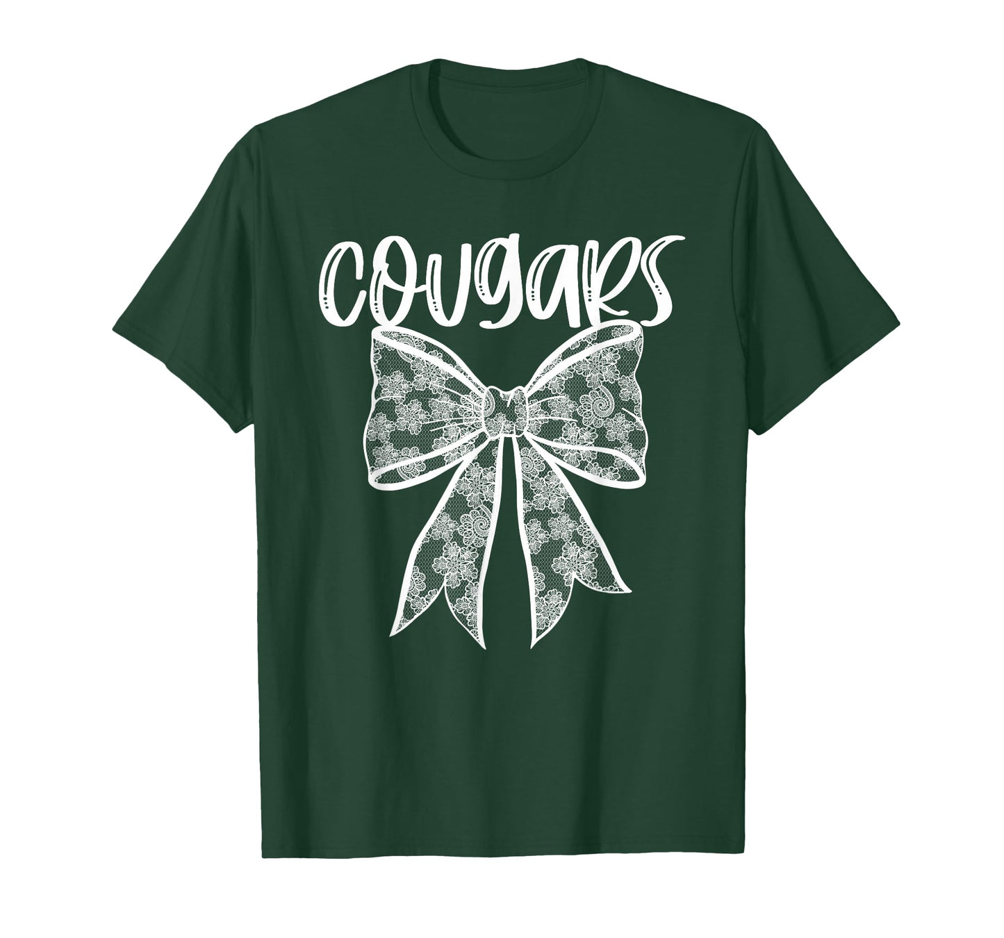 Cougars Coquette Aesthetic Girly Team Mascot Lace Bow Preppy T-Shirt