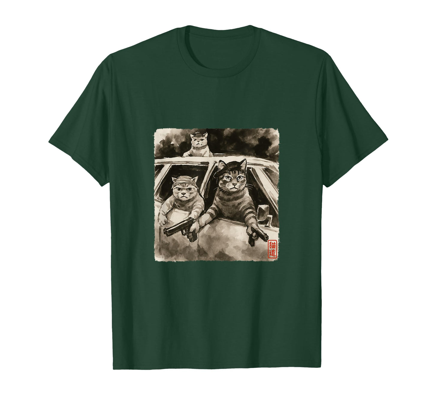 Cat Gang Meme Japanese Art Funny Gangster Cats Sumi-e Kawaii T-Shirt